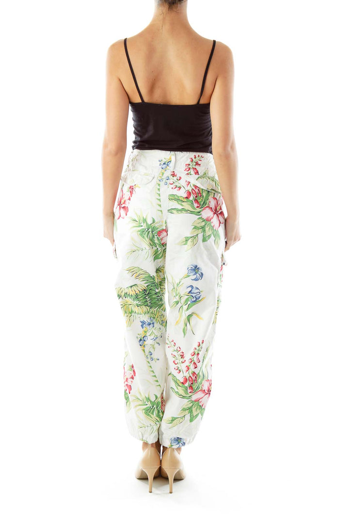 White Multicolor Floral Pants