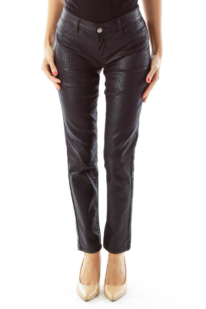 Black Alligator Print Slim Fit Jeans