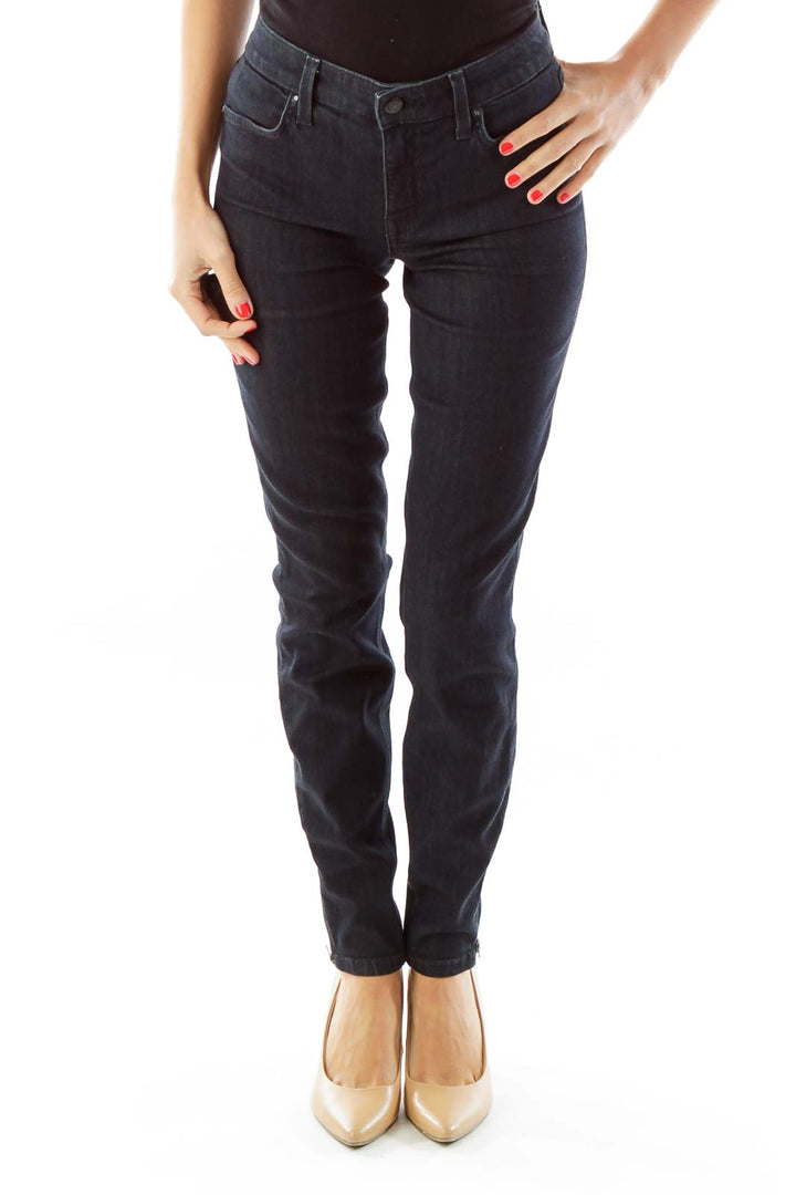 Navy Skinny Ankle-Fly Zipper Jeans