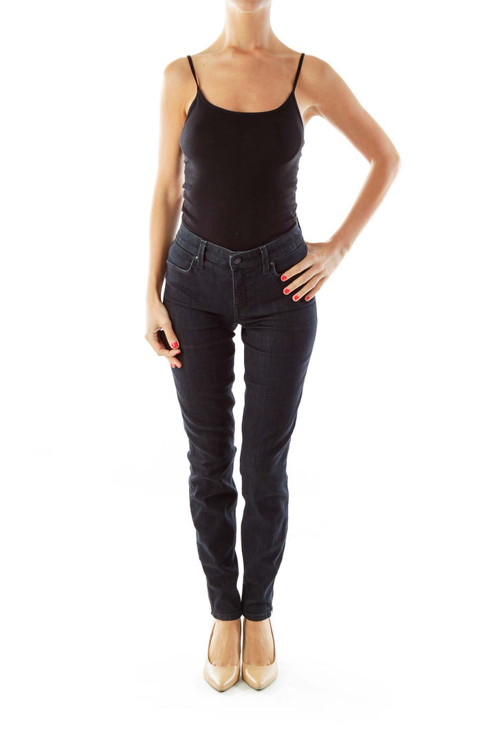 Navy Skinny Ankle-Fly Zipper Jeans