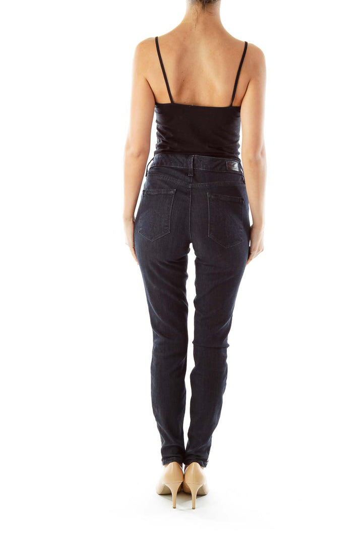 Navy Skinny Ankle-Fly Zipper Jeans