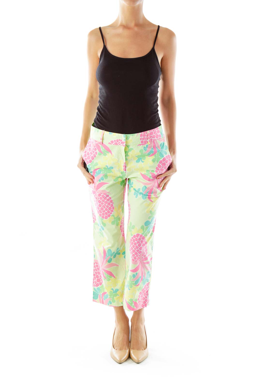 Green Pink Yellow Cropped Pants