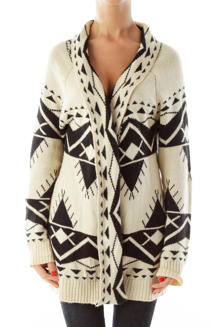 Beige Black Geometric Sweater