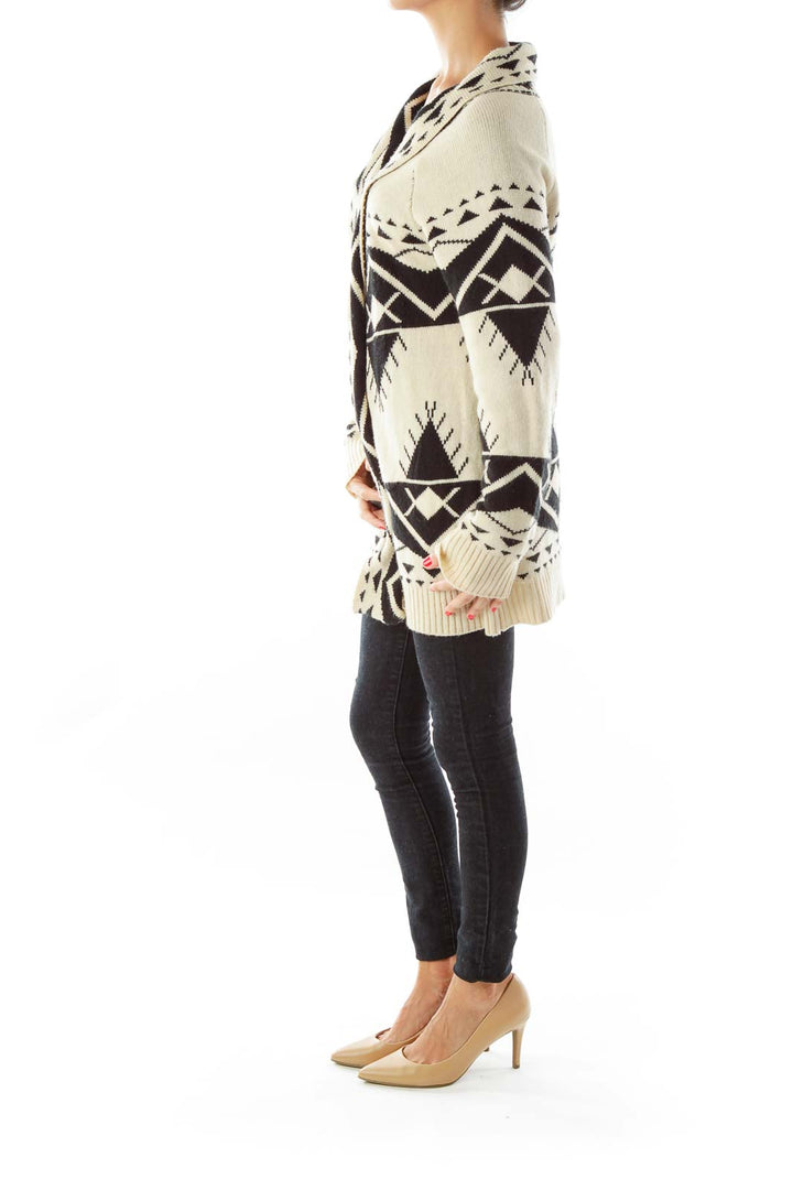 Beige Black Geometric Sweater