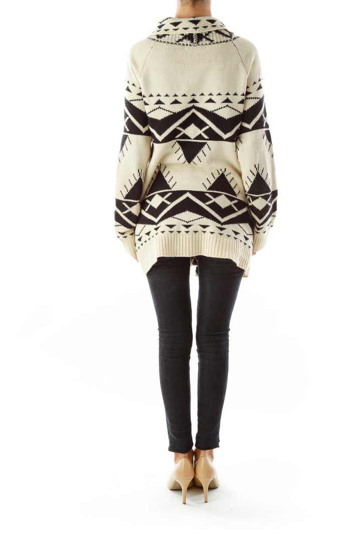 Beige Black Geometric Sweater