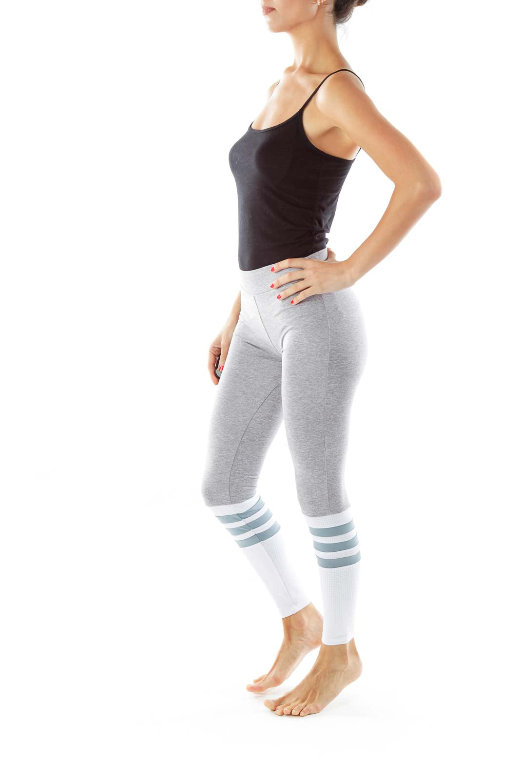 Gray White Striped Knee Yoga Pants