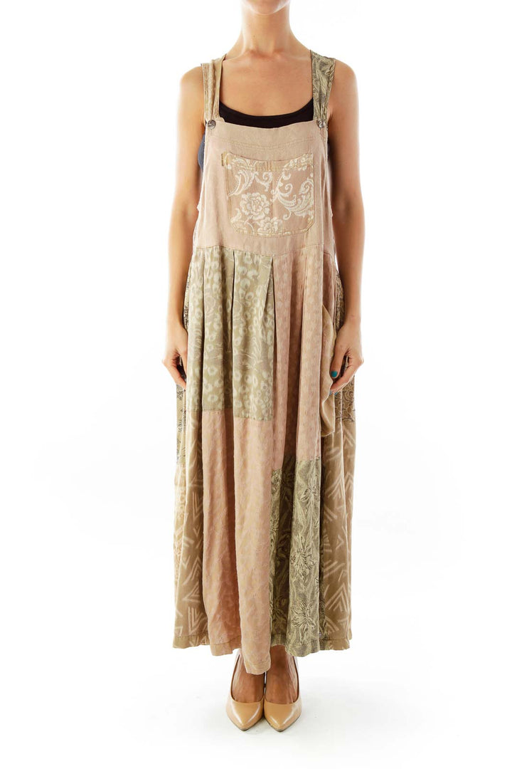 Brown Pink Embroidered Day Dress