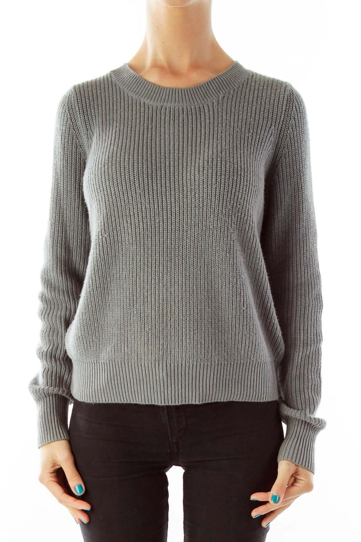 Gray Knit Back-Zipper Sweater