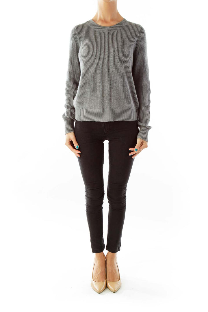 Gray Knit Back-Zipper Sweater