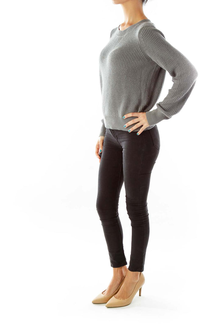 Gray Knit Back-Zipper Sweater