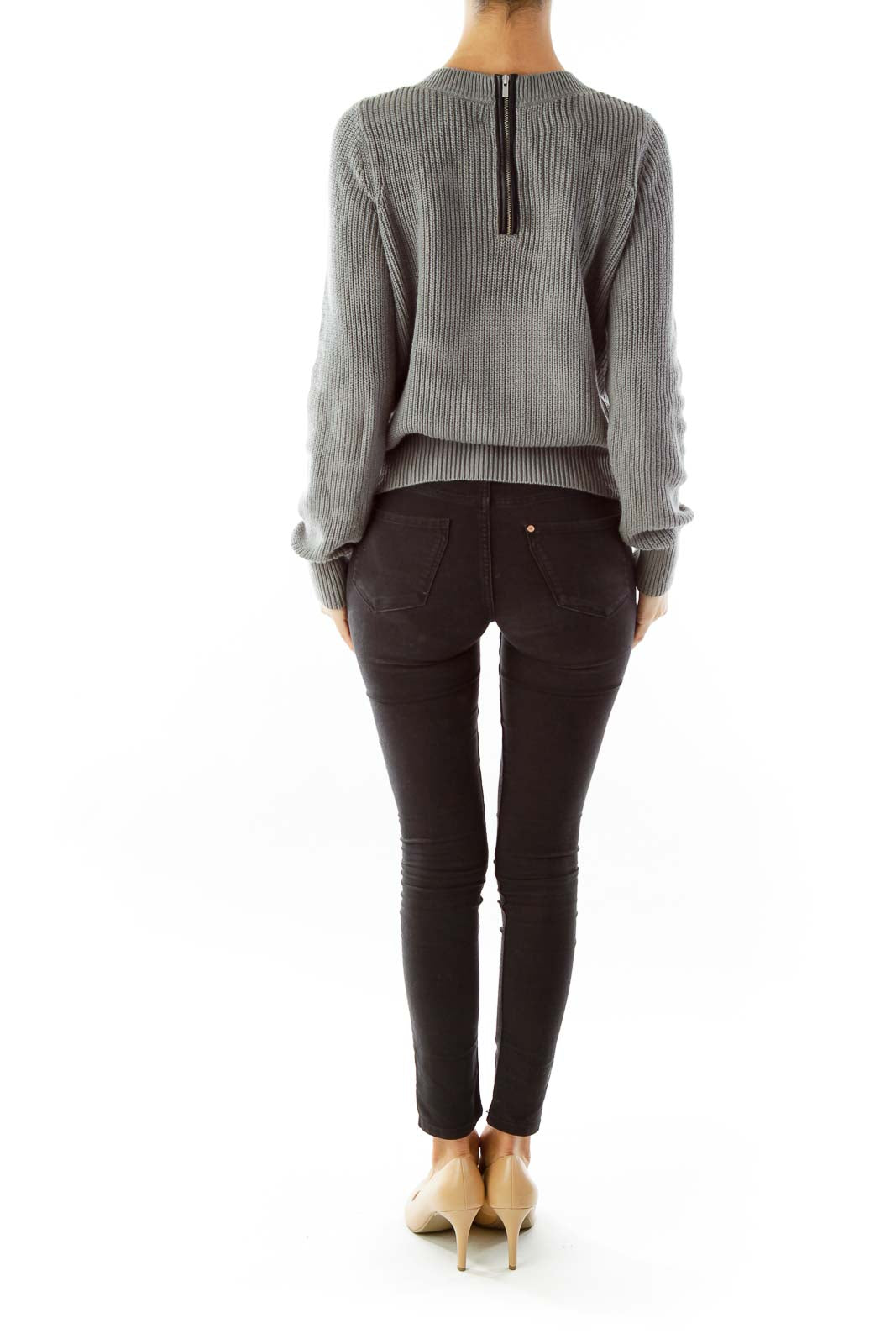 Gray Knit Back-Zipper Sweater