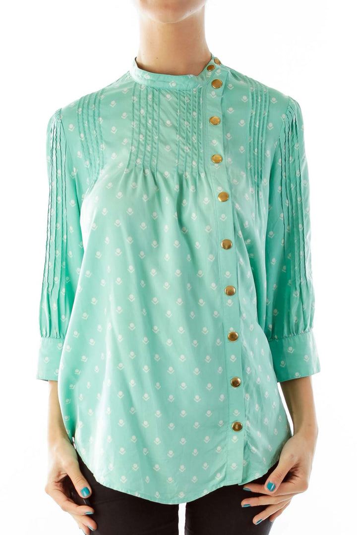 Mint Print Pleated Blouse