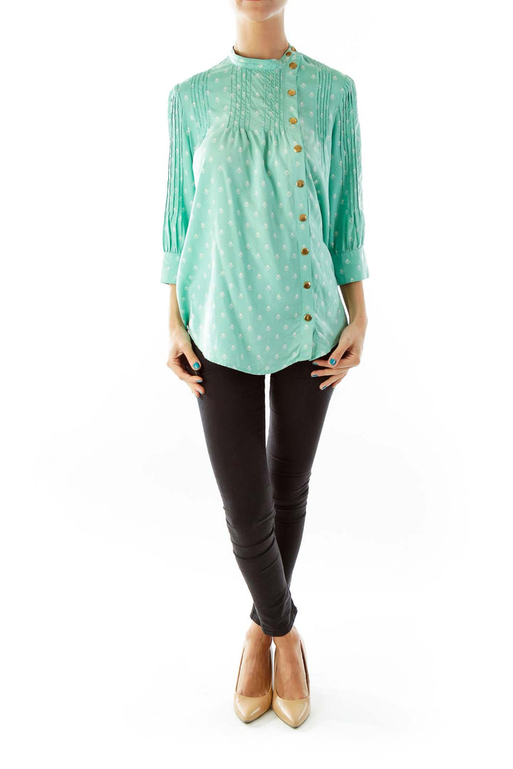 Mint Print Pleated Blouse