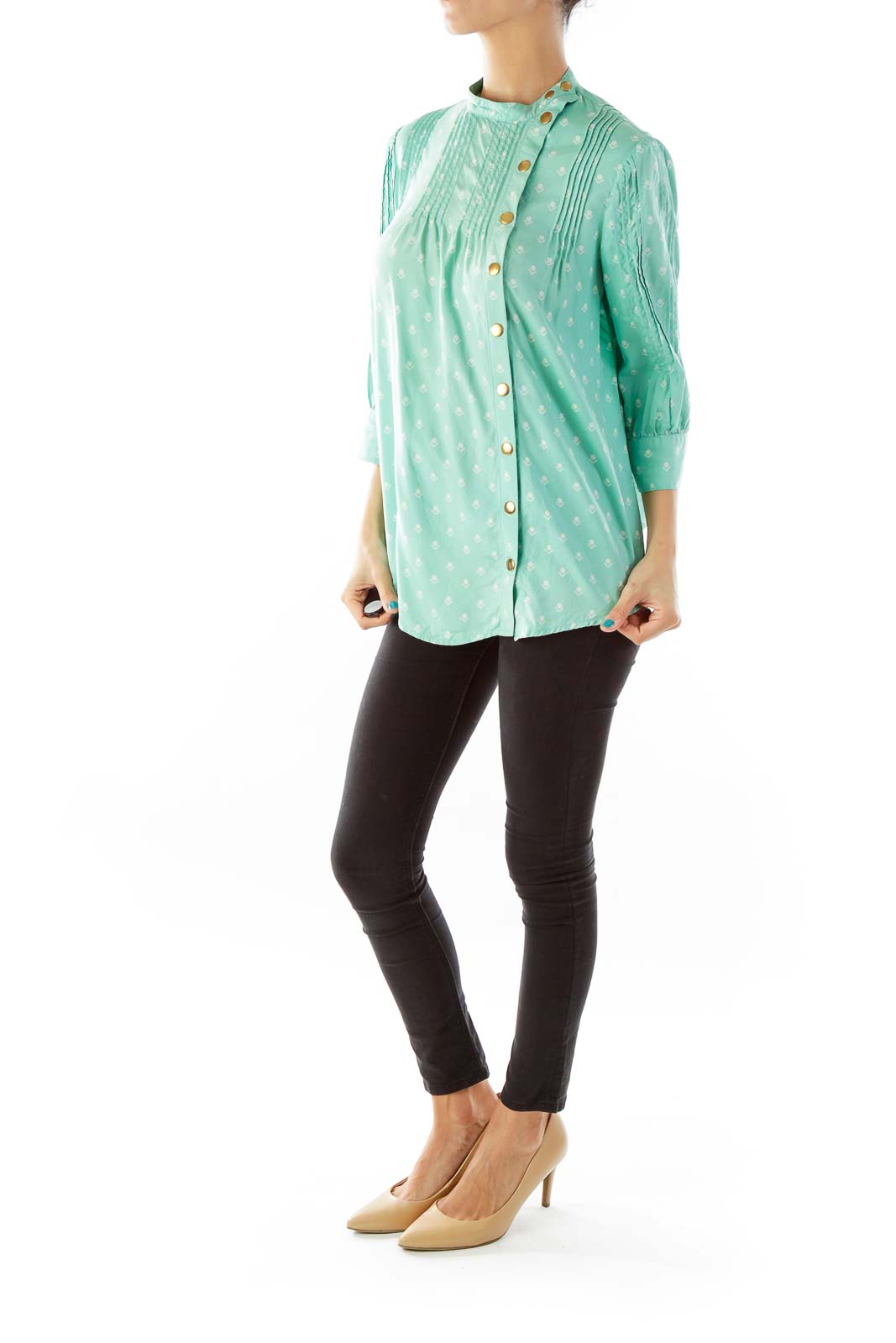 Mint Print Pleated Blouse