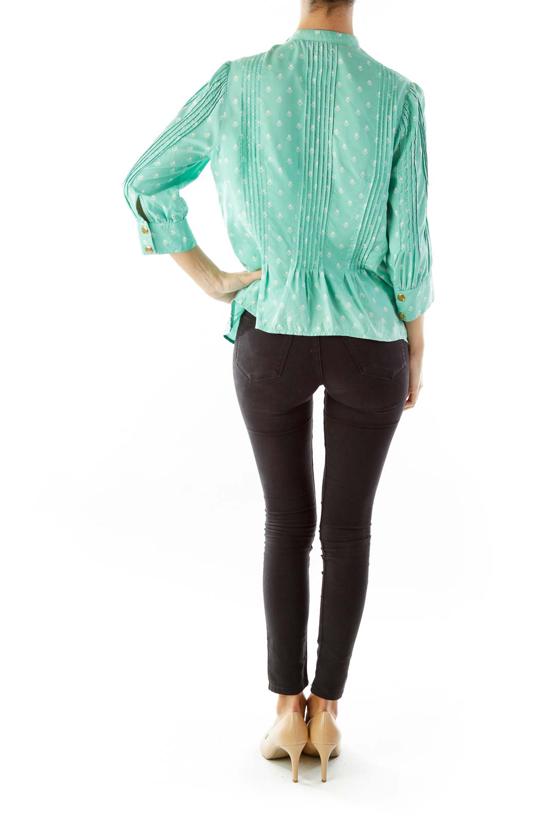 Mint Print Pleated Blouse