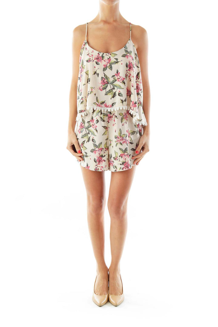 Beige Pink Floral Romper