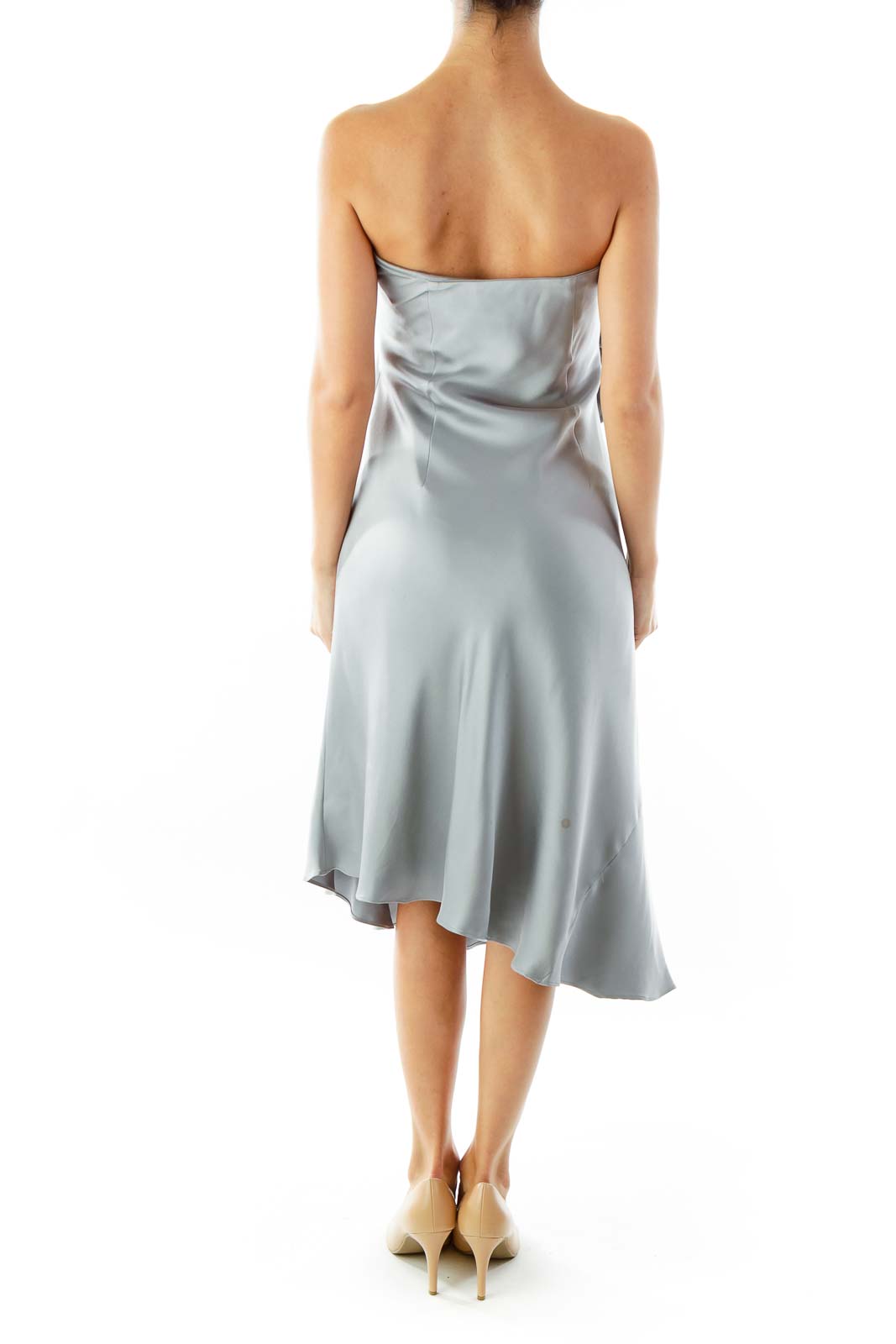 Blue Silver Strapless Dress w/ Flower Detail