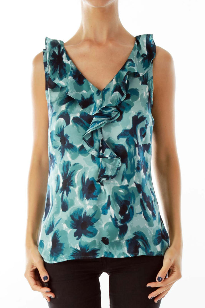 Blue Floral Sleeveless Top