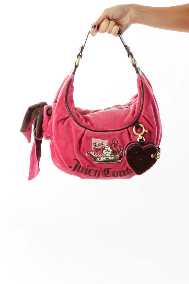 Pink "Velvet" Embroidered Shoulder Bag