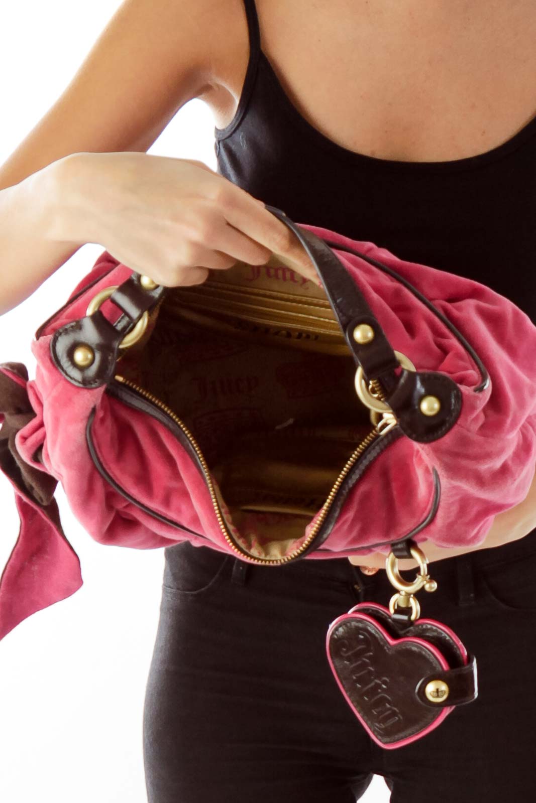 Pink "Velvet" Embroidered Shoulder Bag