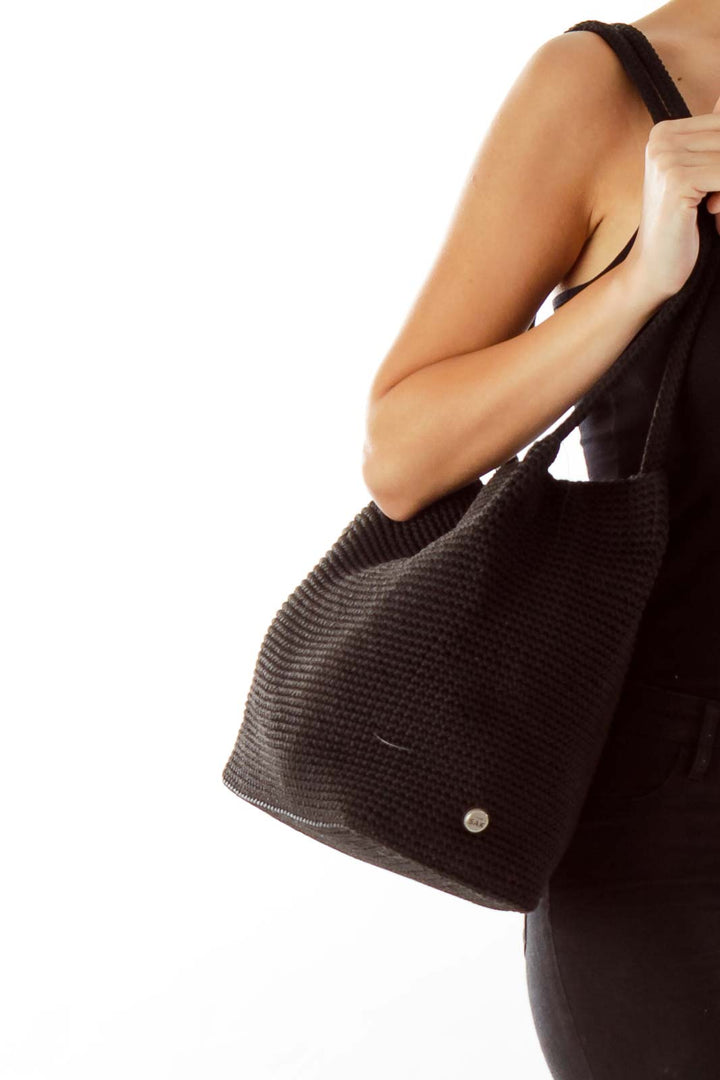 Black Woven Shoulder Bag