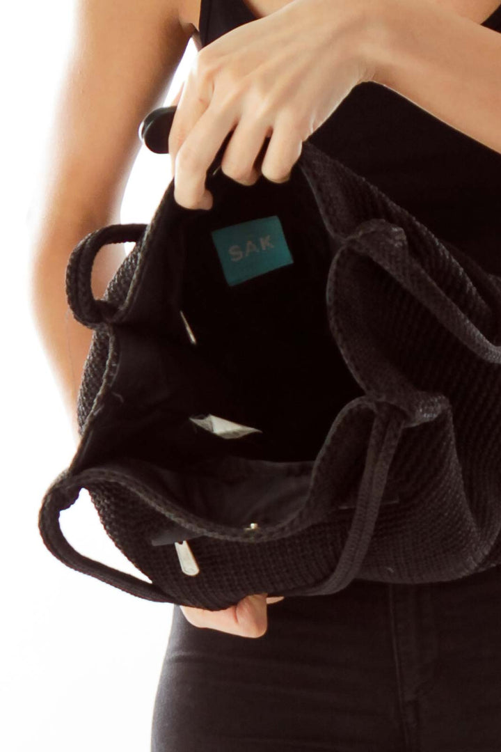 Black Woven Shoulder Bag