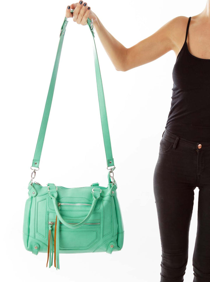 Sea Green Leather Shoulder Bag