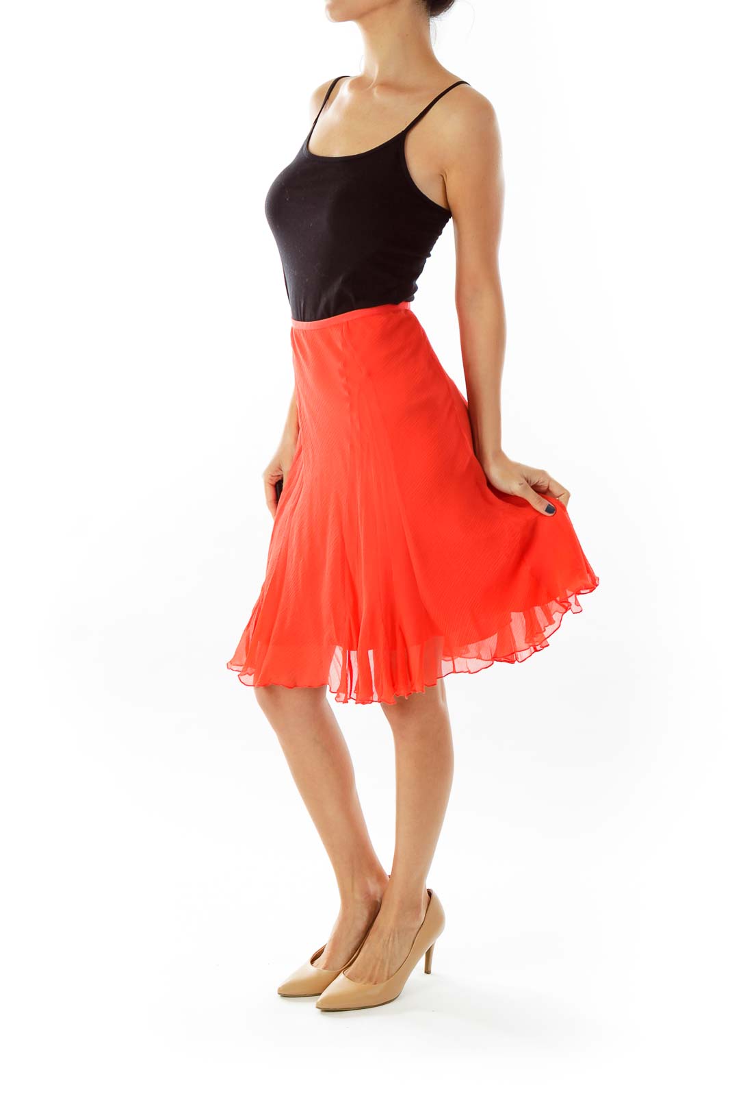 Red Silk Ruffled Skirt