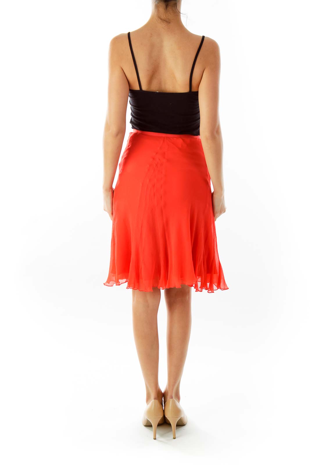 Red Silk Ruffled Skirt