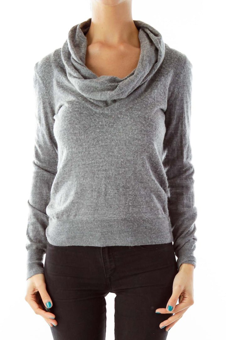 Gray Fitted Knit Top w/ Loose Neck