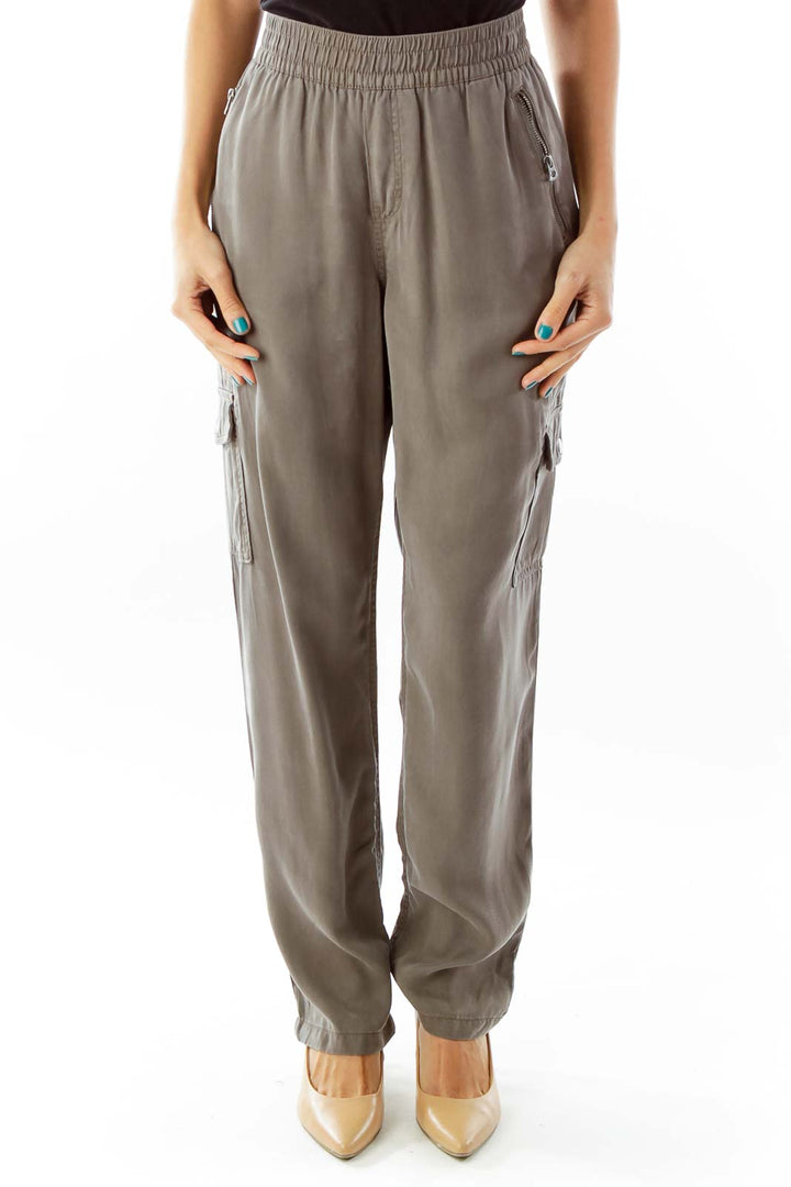 Gray Zipper Pocket Tapered Pants