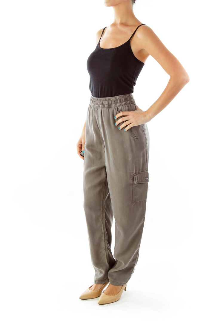 Gray Zipper Pocket Tapered Pants