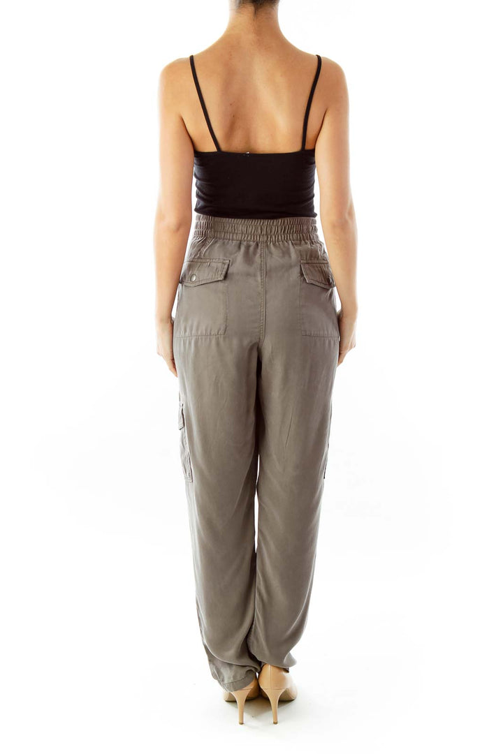 Gray Zipper Pocket Tapered Pants