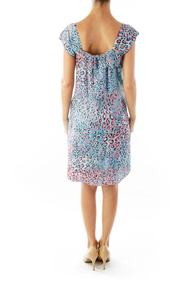 Blue Pink Cheetah Print Day Dress