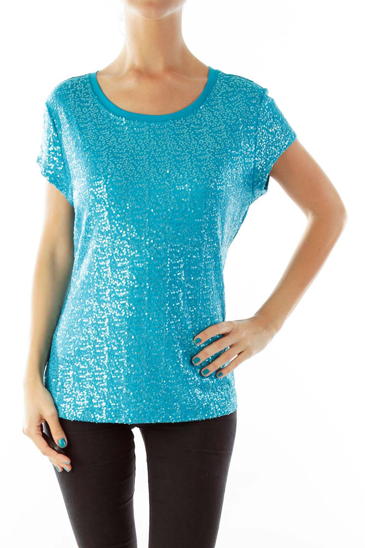 Turquoise Sequined T-Shirt