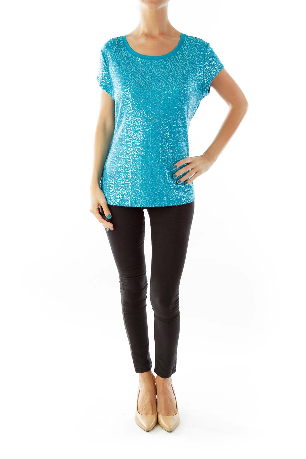 Turquoise Sequined T-Shirt