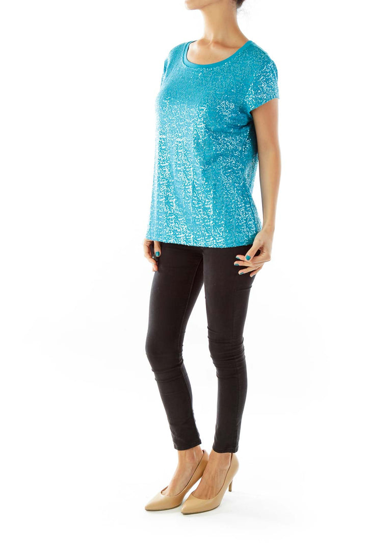 Turquoise Sequined T-Shirt