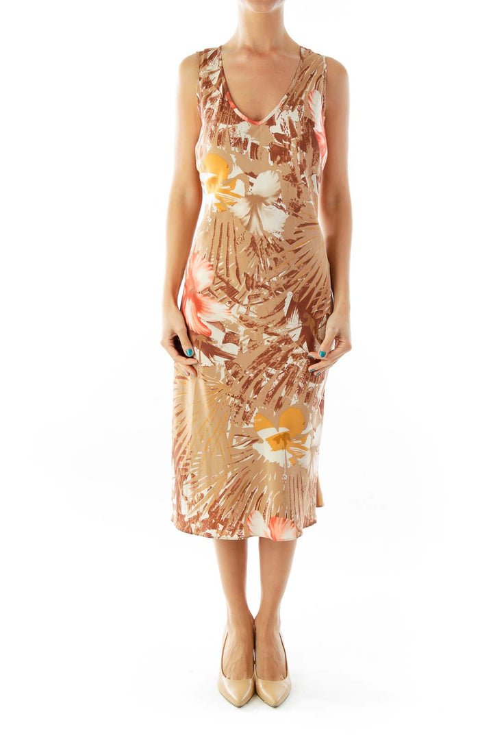 Brown Beige Floral Day Dress