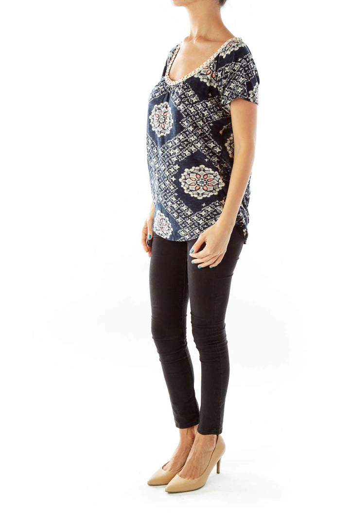 Navy Floral Blouse