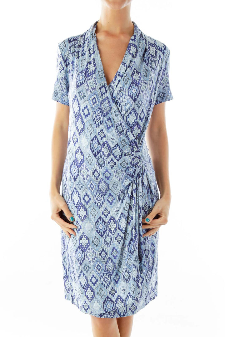 Blue White Geometric Day Dress