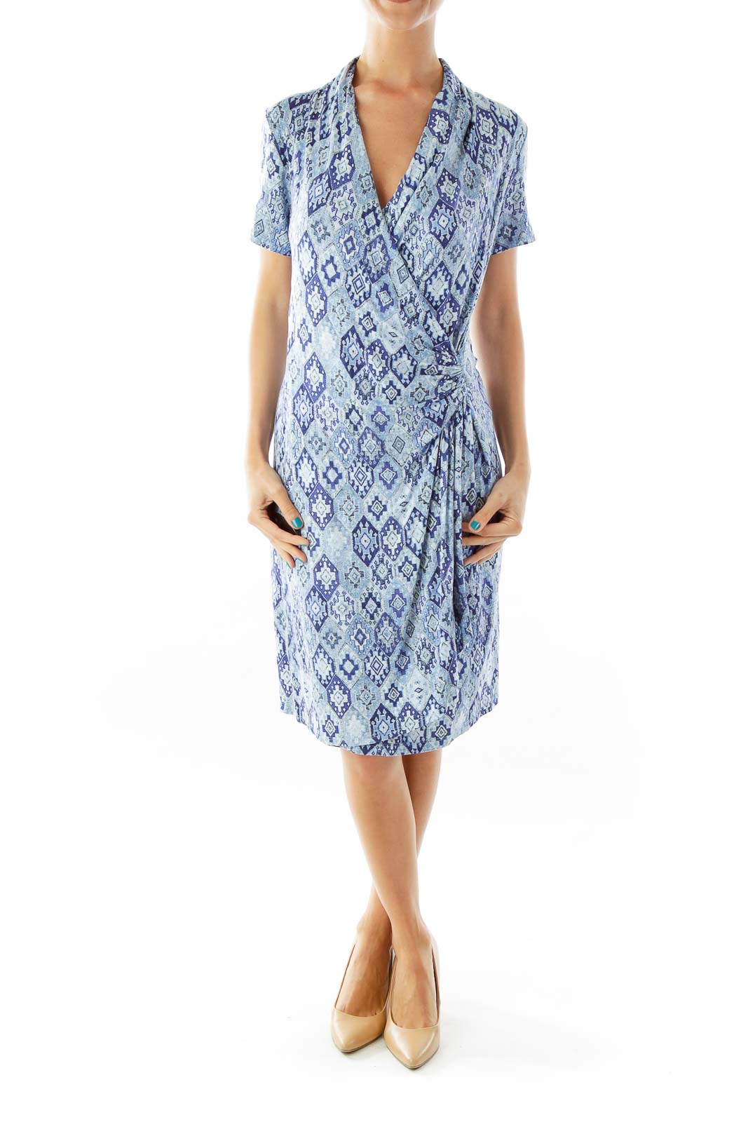 Blue White Geometric Day Dress