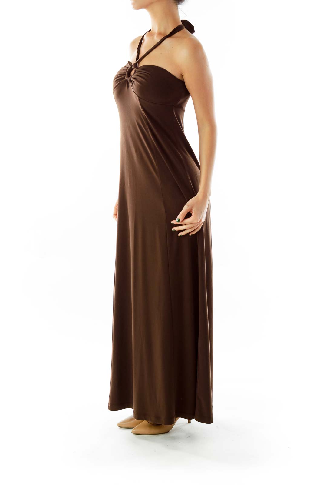 Brown Halter Maxi Dress