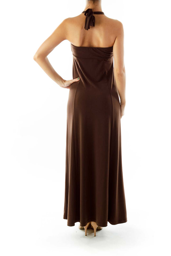 Brown Halter Maxi Dress