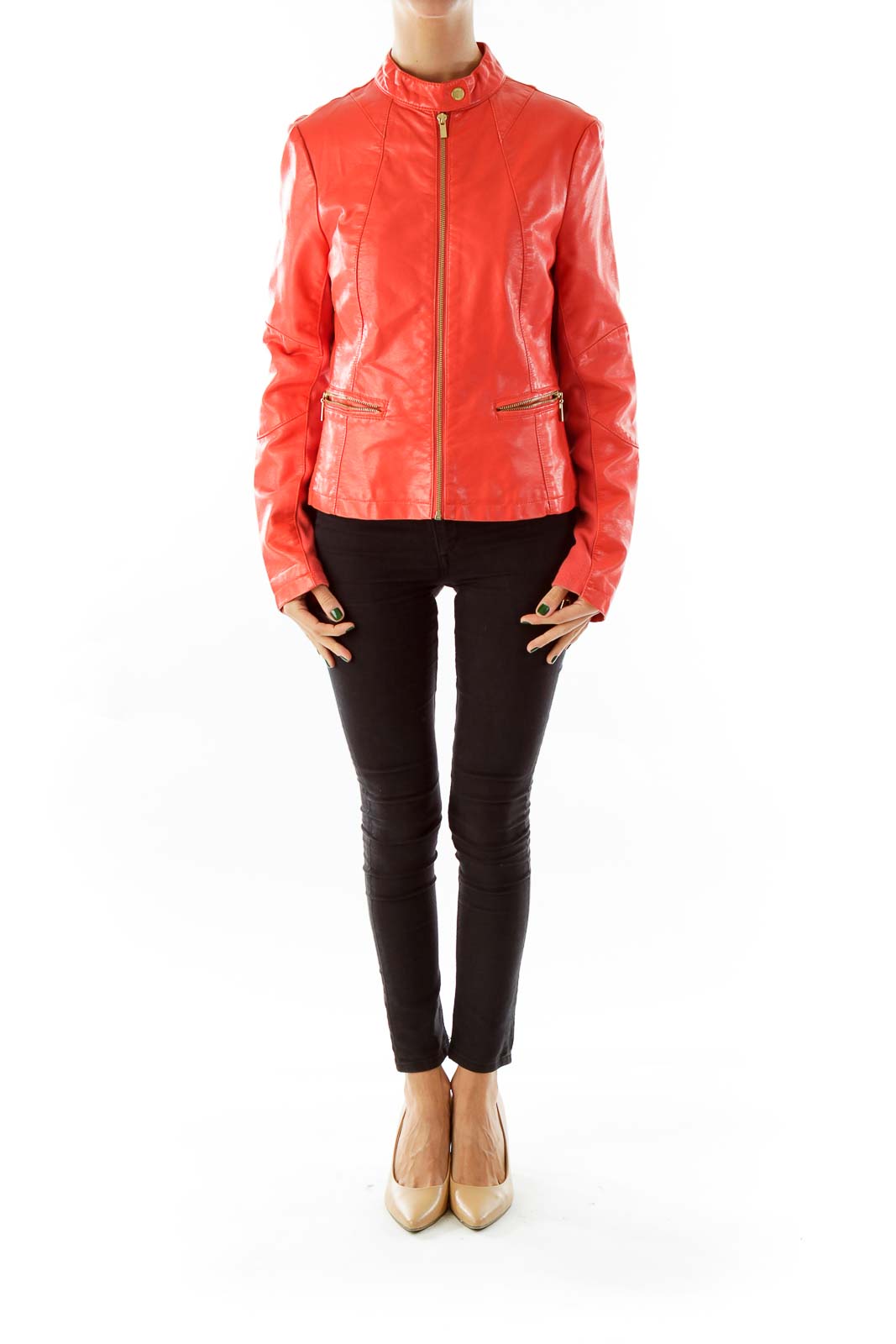 Orange Faux Leather Jacket