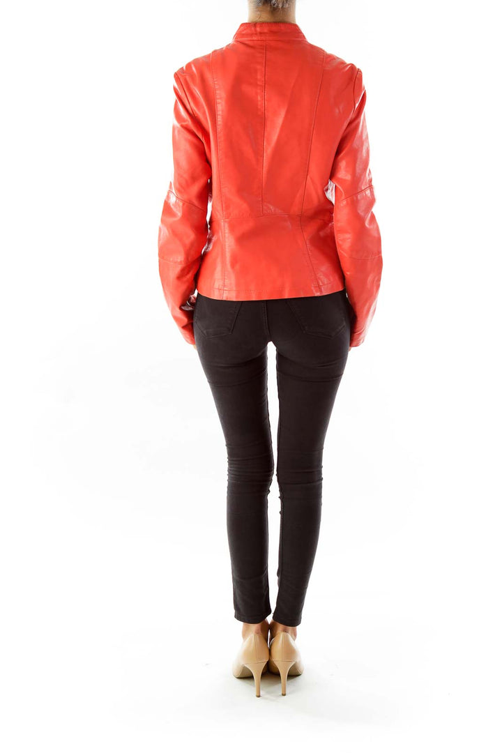 Orange Faux Leather Jacket