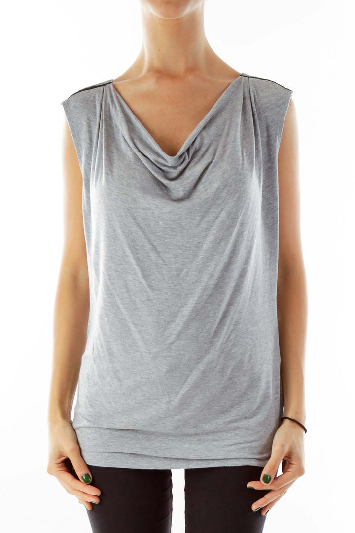 Gray Knit Sleeveless Blouse