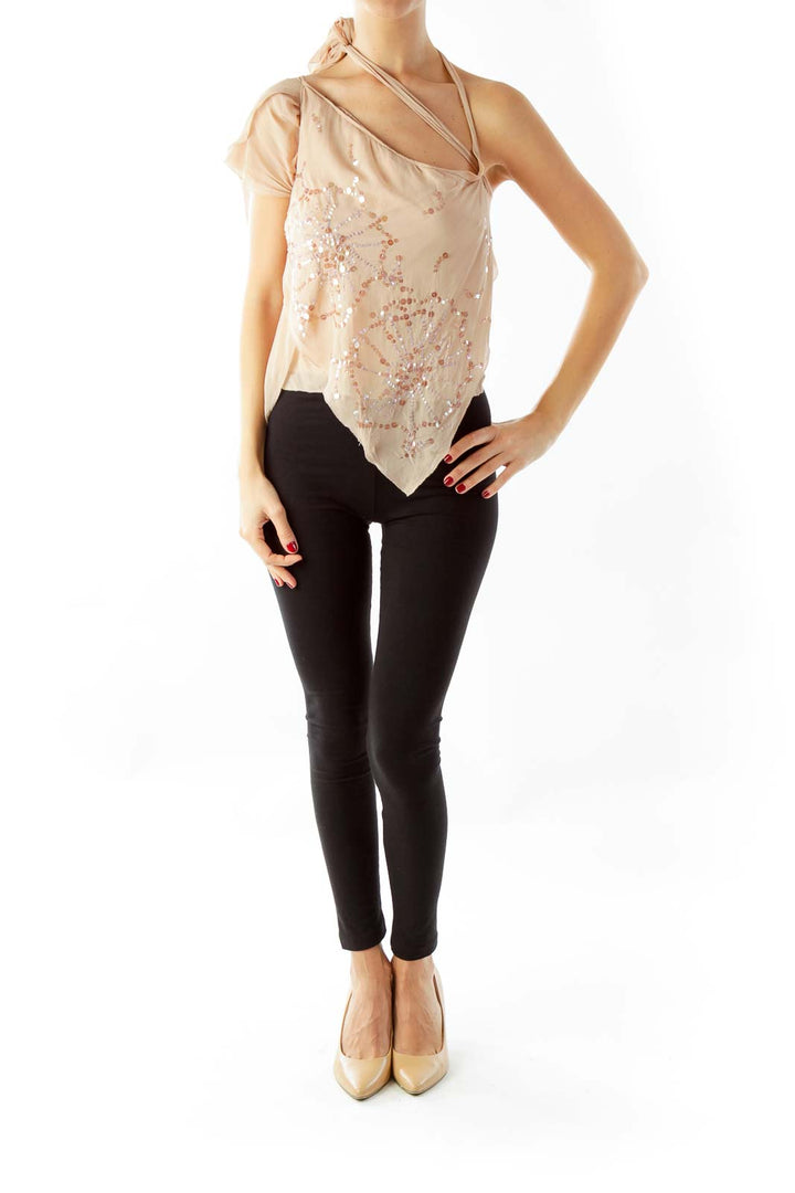 Beige Sequin Chiffon Top