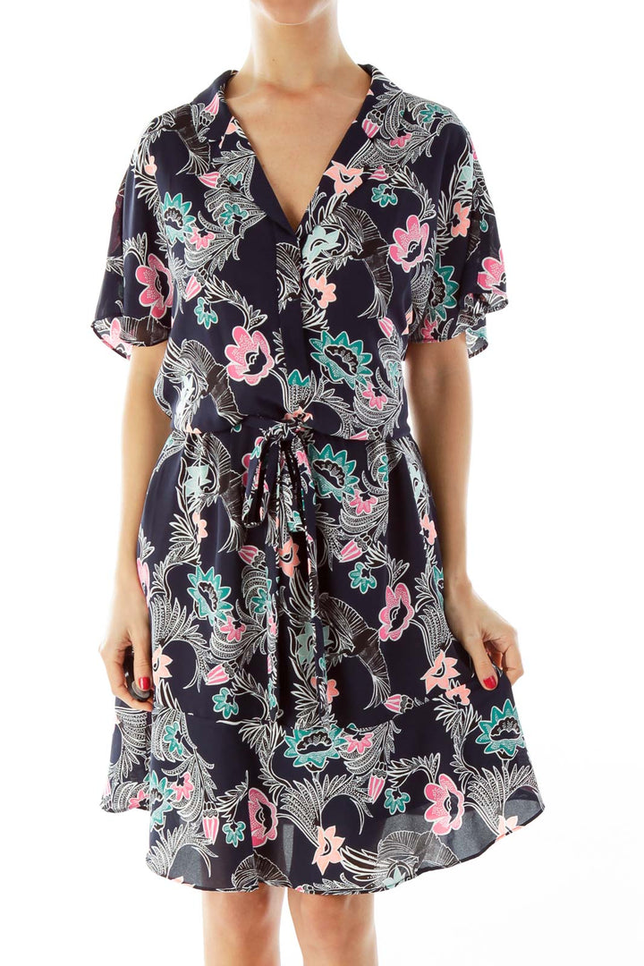 Navy Floral Print Dress