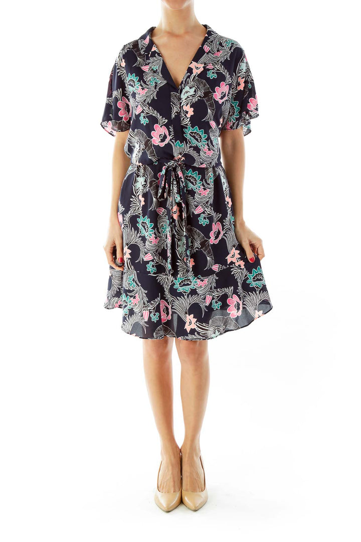 Navy Floral Print Dress