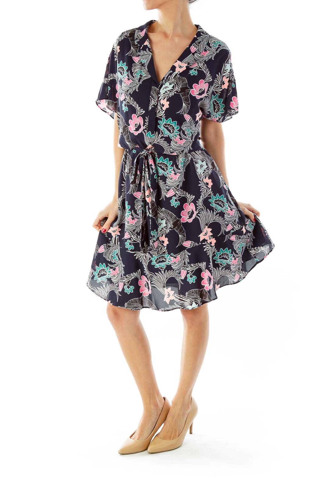 Navy Floral Print Dress